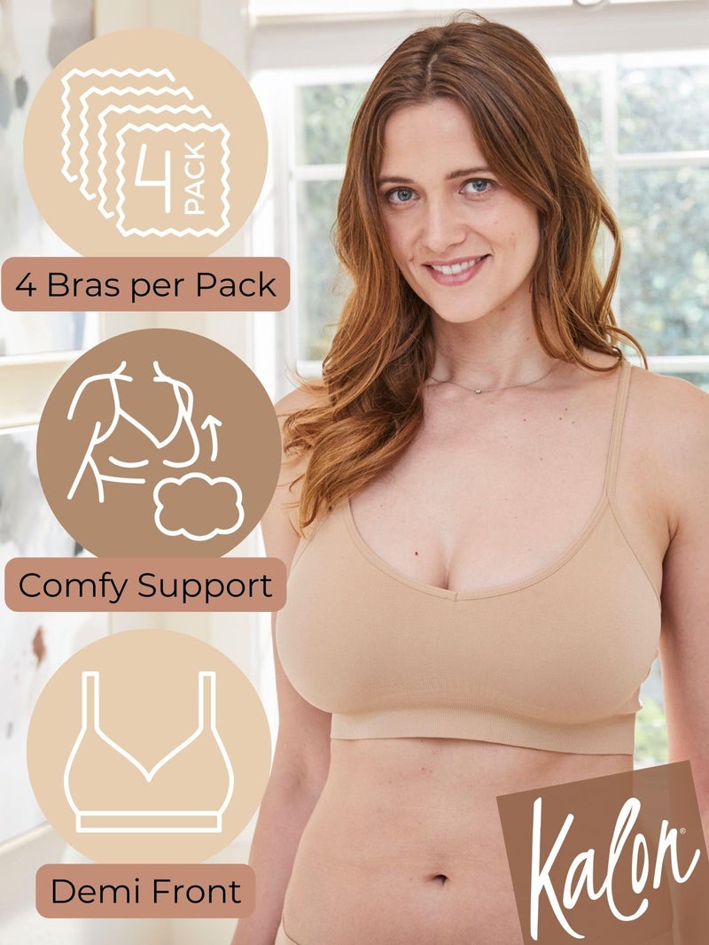 Kalon Womenâ€™s 4 Pack Demi Padded Bralette Wireless Comfortable Bra (S/M Busty, 4PK Med Beige) - Image 2